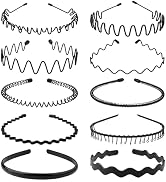 LERNOU Unisex Metal Headband - Adjustable unisex wavy metal headband, Black Serrated Hairband, Si...