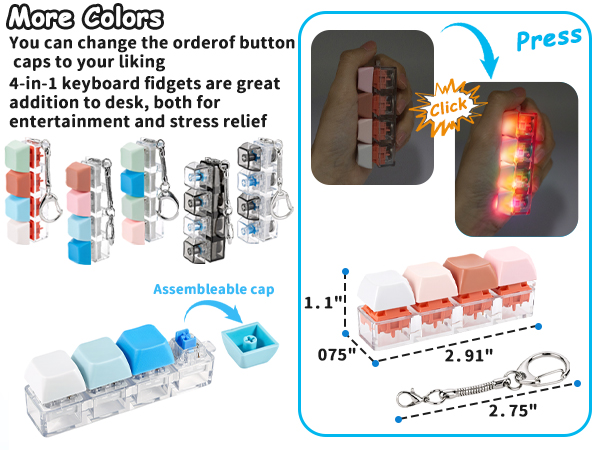 Keyboard Fidget Toy, Keychain 4 Key Mechanical Clicker Finger Press Toy