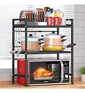 PUSDON Extendable Microwave Oven Rack, Heavy Duty Adjustable Microwave/Toaster Shelf(L15.7~23.6" ...