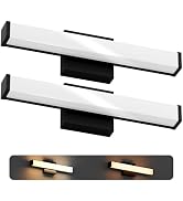 JULLISON 18 Inch Bathroom Vanity Light Fixtures with Night Light: Long Square Wall Mounted LED Li...