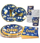 120 Pcs Boys 1st Birthday Decorations Tableware Set with Paper Plates, Cups, Napkins Baby Boy Fir...