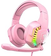 Wired Gaming Headset with Rainbow RGB Backlight Retractable Noise Isolating Microphone Stereo Sou...