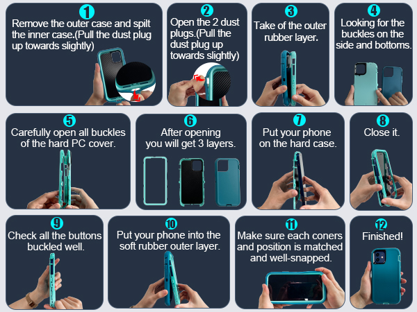case phone cover tempered glass screen protector shockproof Heavy Duty 3 in 1