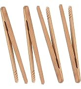 Bamboo Toast Tongs, 7 Inches Mini Wood Cooking Tong with Anti-slip Design Great for Serving Food/...