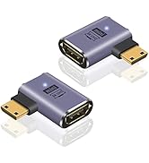 Poyiccot Mini HDMI to HDMI Adapter 8K, 90 Degree Left and Right Angle Mini HDMI Male to HDMI Fema...