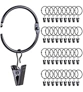 36 Pack Openable Metal Curtain Rings with Clips, 1.26 Inch Interior Diameter, Fits 0.75-1" Rod, H...