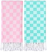 2 Packs Checkered Plaid Travel Towel Turkish Towel Beach Blanket Quick Dry Lightweight Hawaii Sum...