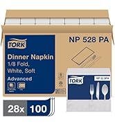 Tork White Soft Dinner Napkin, 1/8 Fold 2-ply, 15