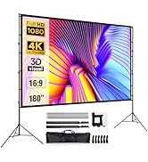 Projector Screen and Stand 180 Inch, LEORFI Outdoor Portable Projector Movie Screen Pull Down, In...