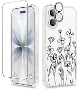GVIEWIN for iPhone 17 Case Floral, Slim Clear Non-Yellowing | Shockproof Protective, Screen Prote...