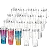 GGQ 40oz Acrylic Snow Globe Tumblers with Handle, 20 Pack Bulk Pre-Drilled Double Wall Clear Cups...