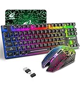 Wireless Gaming Keyboard and Mouse Combo with 87 Key Rainbow LED Backlight Rechargeable 3800mAh B...