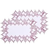Raedan White Dark Red Linen Lace Placemats 14”x20” Set of 2 Coffee Table Topper Dresser Scarf Pla...