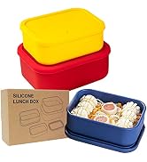 QTECLOR Silicone Bento Lunch Box for Adult Kids, 3 Compartment Silicone Lunch Container,Leak-Proo...