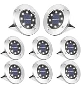 LYHOPE Solar Ground Lights Outdoor, 8 Pack 8 LED Solar Disk Lights Waterproof Garden In-ground Pa...