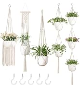 Mkono Macrame Plant Hangers, 5 Pack Different Tiers Indoor Hanging Planters Basket with 5 Hooks D...