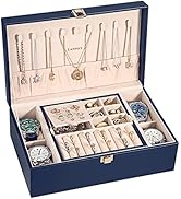 LANDICI Jewelry Box Organizer for Women Girls, Large 2 Layer Men Watch Case with Removable Tray, ...