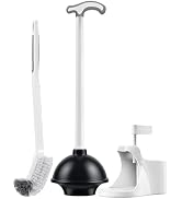 HAMITOR Toilet Plunger Bowl Brush Set: Heavy Duty Bathroom Plunger Combo with Integrated Holder- ...