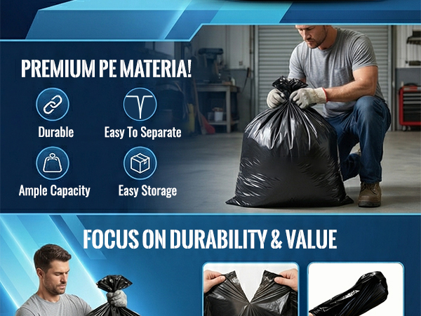 8 Gallon Trash Bags Heavy Duty - 30 Liters Black Garbage Bags Medium Leakproof and Unscented