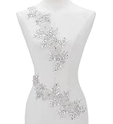 HOBBIESAY 2pcs Rhinestones Lace Applique 14.17×4.72in Sparkly Sewing Floral Rhinestone Applique P...