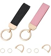 CALFOVERA 2 Colors PU Leather Universal Keychain 360 Degree Rotatable Car Key Chains Black Pink L...