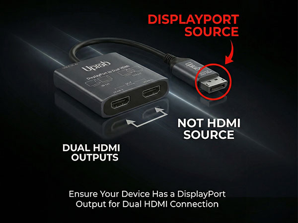 Display Port to 2-Port HDMI Port Input and Output 4K 60 Hz Adapter