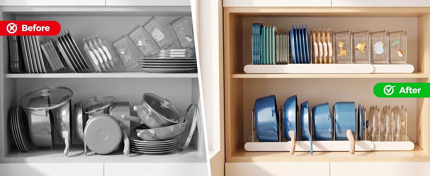pot organizers inside cabinet