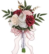 OSALADI Artificial Bridesmaid Bouquet Wedding Flowers Simulation Flowers Burgundy White 22x29cm R...