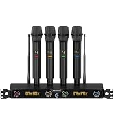 MELONARE 4-Channel Wireless Microphone System, UHF Rackmountable Cordless Mic Set w/ 4X 10 Freque...