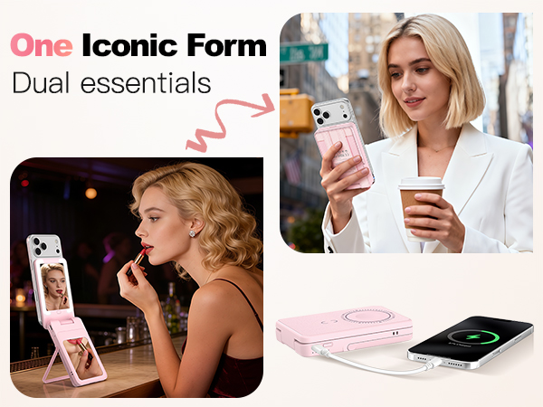 Magnetic Wireless Power Bank with LED Makeup Mirror
