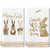 Easter Decorations Kitchen Towels,2Pcs 16x19In Happy Easter Dish Towels with Bunny Eggs Spring Ea...
