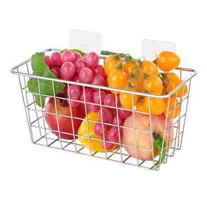 Wire Storage Basket Traceless Stick Basket on Cabinet Door Wall Organizer no Drilling