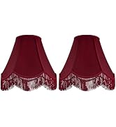 GO&SO Set of 2 Burgundy Silk Scalloped Lamp Shade, Petal Edge Braid with Burgundy Fringe Trim, 6
