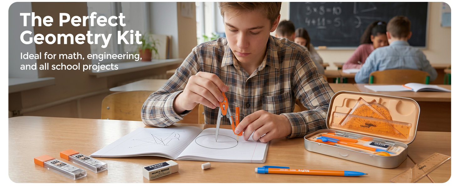 Nicpro 17 PCS Compass Geometry Set for Students