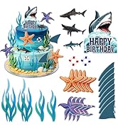 Hooqict 24Pcs Shark Cake Decorations Set with Mini Sea Animals Shark Cake Toppers & Cupcake Toppe...