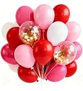 PartyWoo Pink and Red Balloons 66pcs 12 Inch Hot Baby Pink Matte Red White Gold Confetti Balloons...