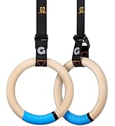 Gonex Wooden Gymnastic Rings with Adjustable Number Straps, Olympic Rings for Gym, Workout, Exerc...