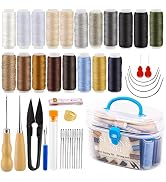 FTEVEN 43 Pieces Upholstery Repair Sewing Kit, Heavy Duty Sewing Kit with Leather Sewing Thread, ...