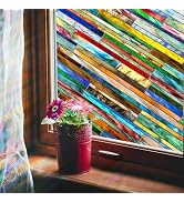 Coavas Stained Glass Window Film: Upgrade 3D Rainbow Window Clings Sun Blocking Privacy Window Fi...