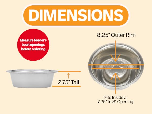 Dimensions of the 3 cup slow feed bowl