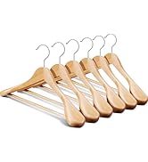 Ulimart Wide Shoulder Wooden Hangers 6 Pack Solid with Retotating Hooks & Non Slip Pants Bar - Sm...