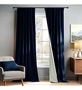 PONY DANCE Navy Blue Velvet 100% Blackout Curtains for Bedroom 84 inches Long, Thermal Insulated ...