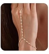 Gold Hand Chain Bracelets for Women Trendy,Dainty Clover Pearl Charm Ring Bracelet Hand Chain 14K...