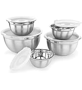 AVADOR Premium Stainless Steel Mixing Bowls with Lids, Set of 5 Brushed Stainless Steel Mixing Bo...