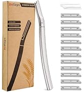 Eyebrow Razor and Face Razor for Women, Reusable Metal Handle with 12 Refill Blades and Protectiv...