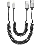 Coiled Lightning Cable for Car (3FT/6FT), 2Pack Retractable iPhone Charger Cord Fast Charging, [M...