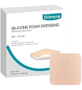 Dimora Silicone Foam Dressing Without Border - 3"x 3" Highly Absorbent Adhesive Bandages for Woun...