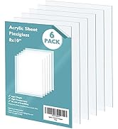 Egofine Plexiglass Sheets Acrylic Sheets 6 Pack of 8x10’’ 0.04 Thick Clear Plastic Cast Transpare...