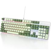 Fogruaden Full Size Mechanical Keyboard, Green Matcha Keyboard, Wired USB 104 Keys RGB Backlit Ga...