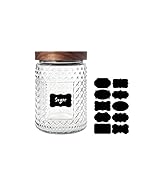 PENGSHU Glass Jar with Wood Lid and Label - 24 OZ Small Kitchen and Pantry Storage Container for ...